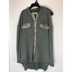 Envy Washed Waffle Knit Button Up Oversized Shacket Size M